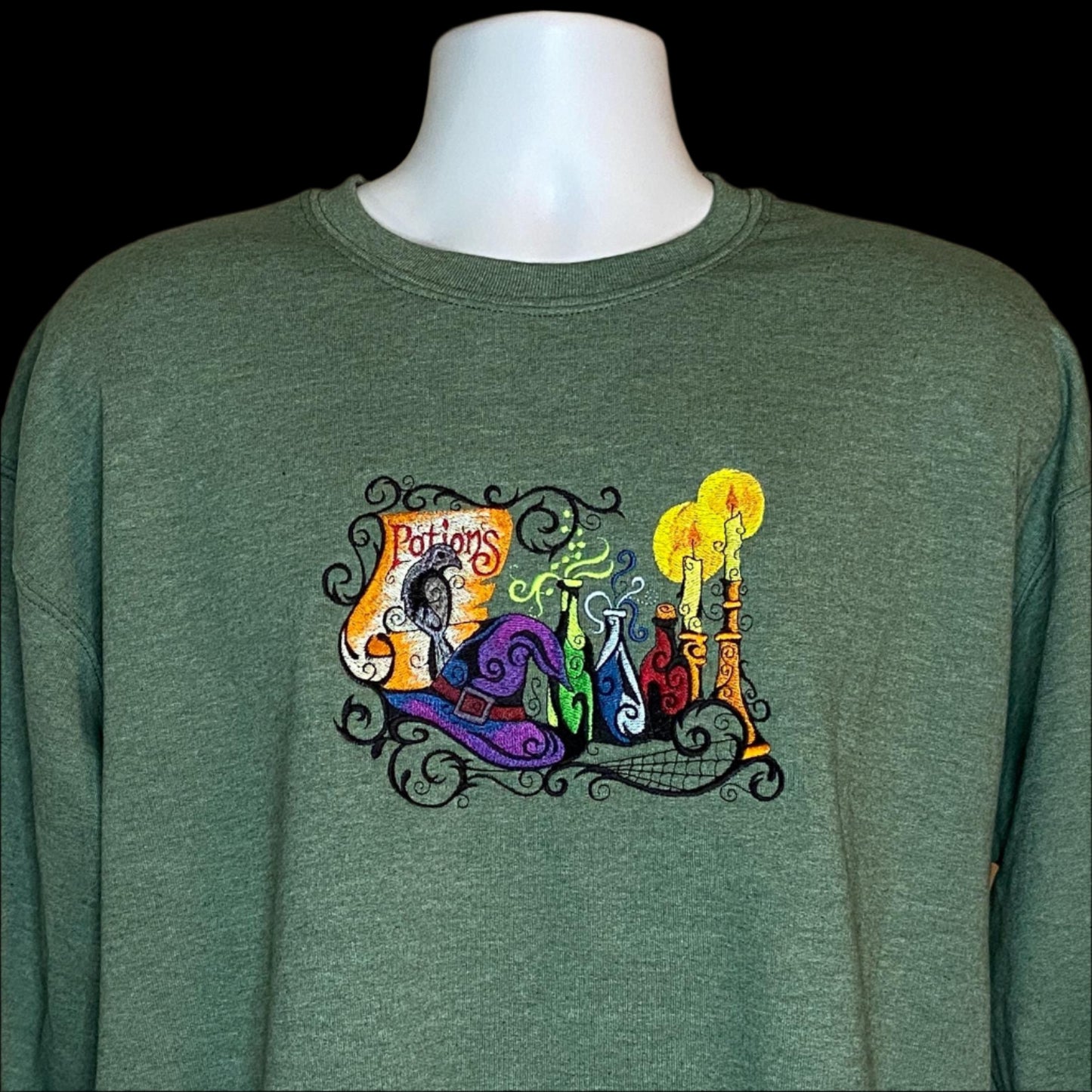 Witchcraft Magic Spell Book Embroidered Sweatshirt, Witchy Potions and Candles, Halloween Sweater, Gift For Him, Her, Wizard, Witch Hoodie