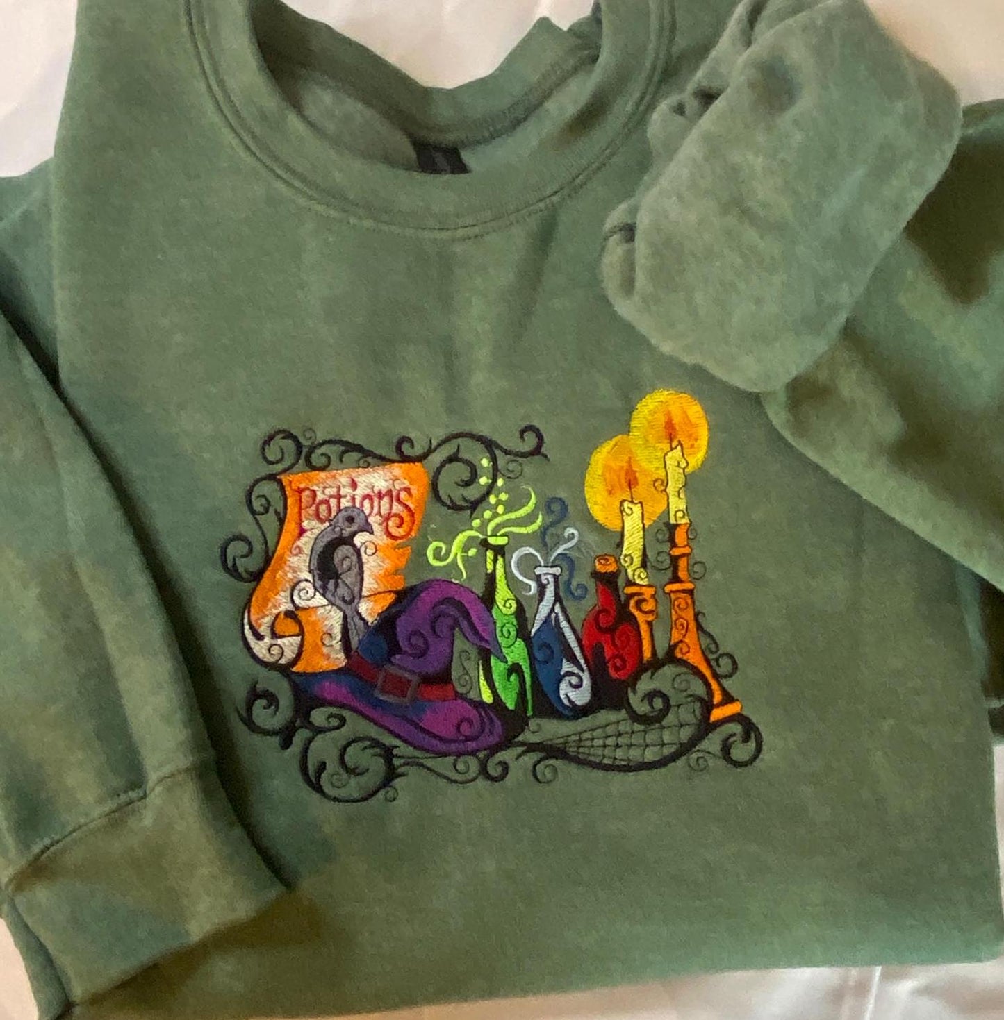 Witchcraft Magic Spell Book Embroidered Sweatshirt, Witchy Potions and Candles, Halloween Sweater, Gift For Him, Her, Wizard, Witch Hoodie