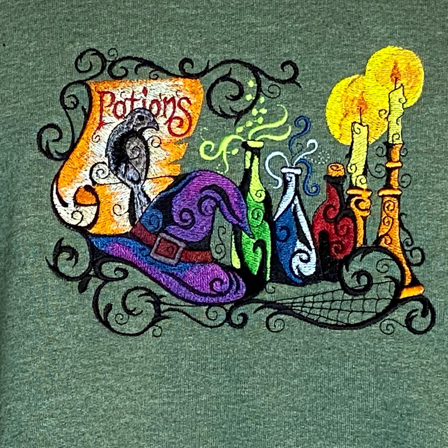 Witchcraft Magic Spell Book Embroidered Sweatshirt, Witchy Potions and Candles, Halloween Sweater, Gift For Him, Her, Wizard, Witch Hoodie