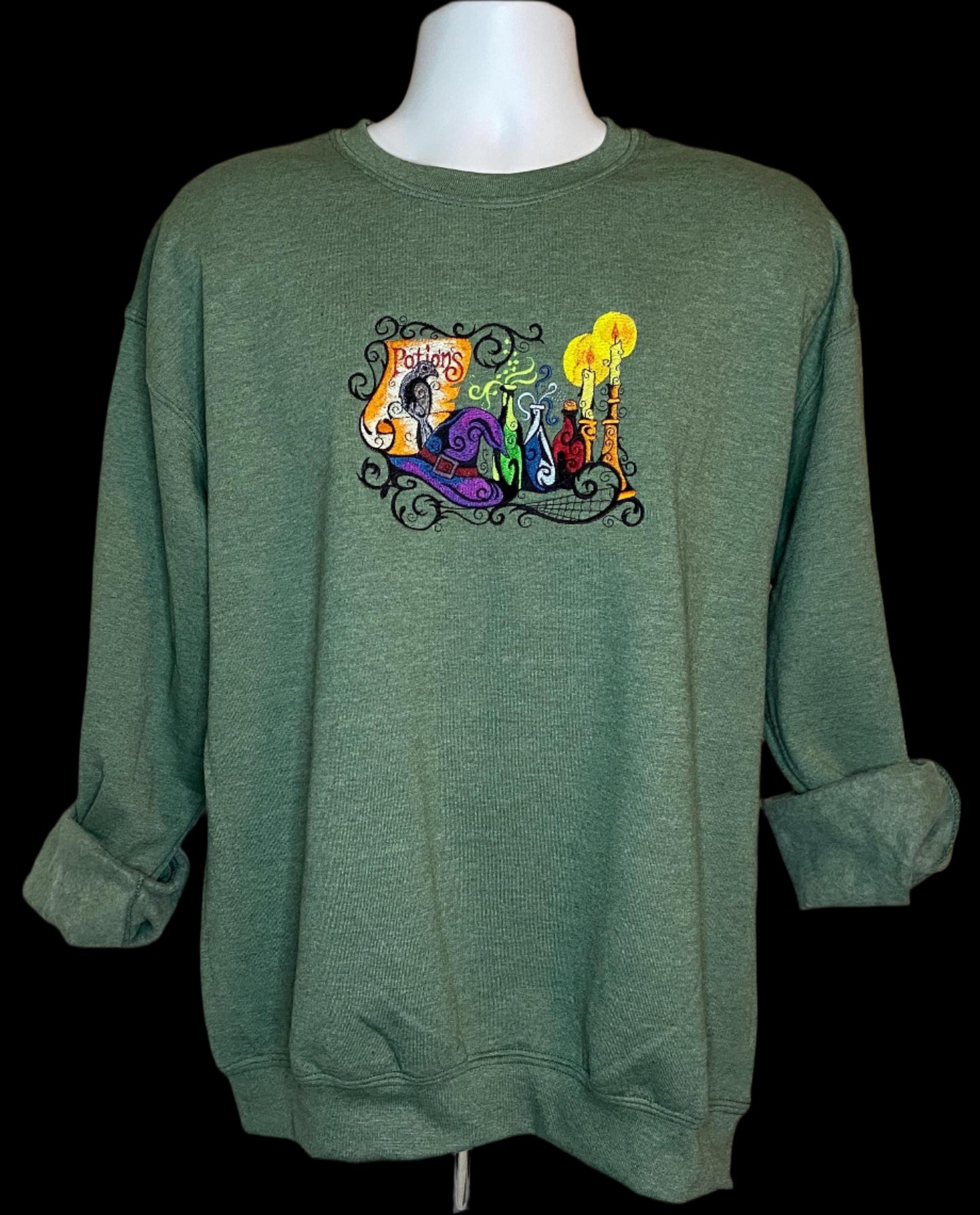 Witchcraft Magic Spell Book Embroidered Sweatshirt, Witchy Potions and Candles, Halloween Sweater, Gift For Him, Her, Wizard, Witch Hoodie