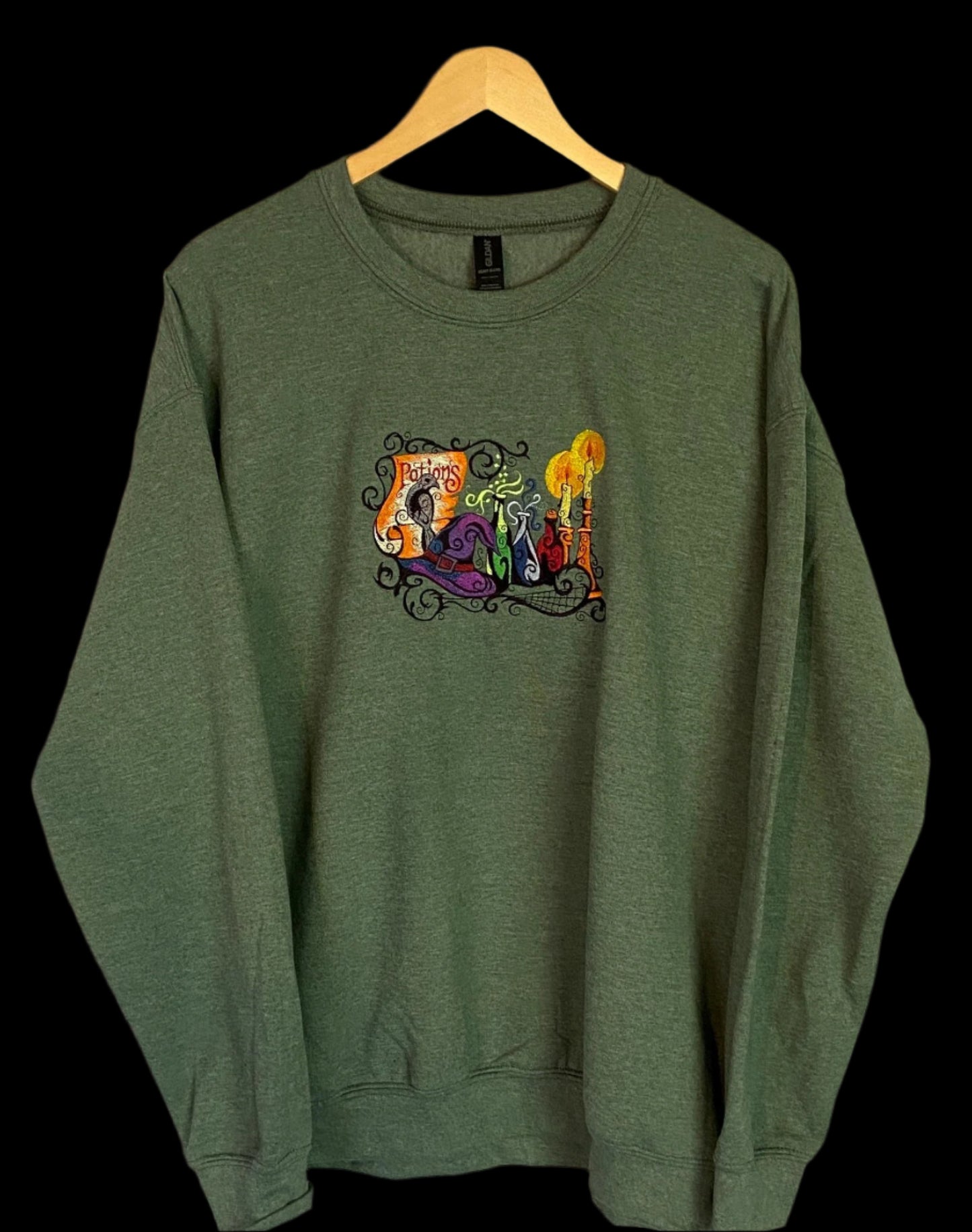 Witchcraft Magic Spell Book Embroidered Sweatshirt, Witchy Potions and Candles, Halloween Sweater, Gift For Him, Her, Wizard, Witch Hoodie