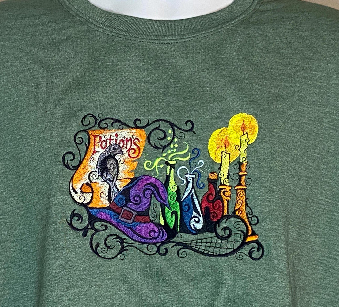 Witchcraft Magic Spell Book Embroidered Sweatshirt, Witchy Potions and Candles, Halloween Sweater, Gift For Him, Her, Wizard, Witch Hoodie