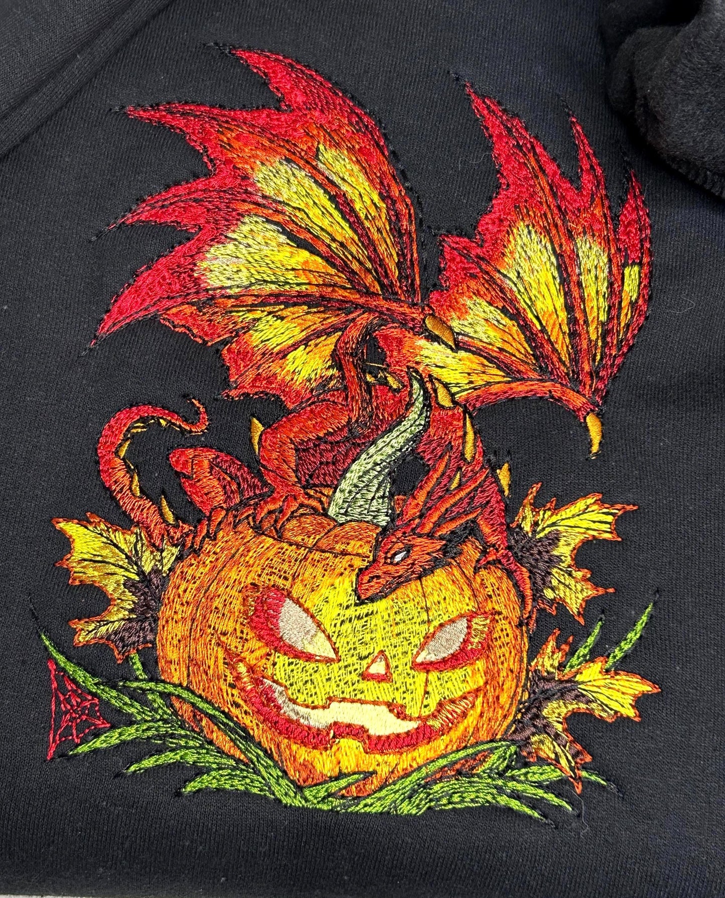 Embroidered Halloween Dragon Sweatshirt, Fall Fantasy Pullover Hoodie Sweater, Personalized Gift for RPG Dungeon Master, Spooky Time Pumpkin