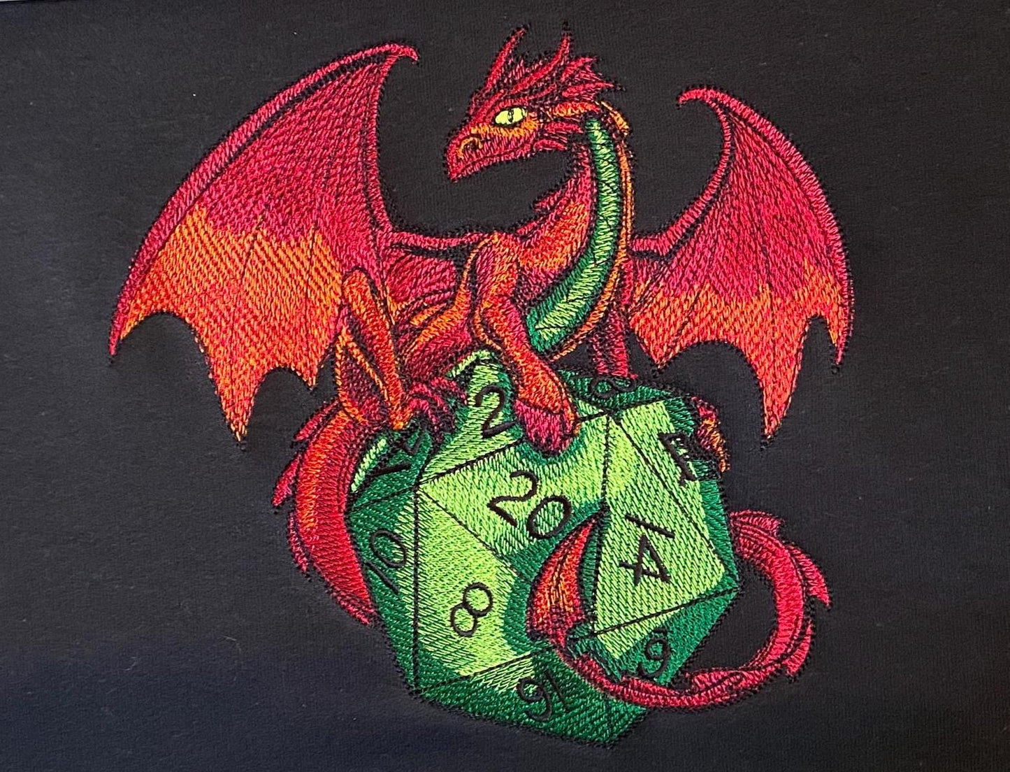 Dragon with Dice Embroidered Sweatshirt, Fantasy Pullover For Gamers, Role Playing Enthusiast, Unique Apparel Gift For Dungeon Master